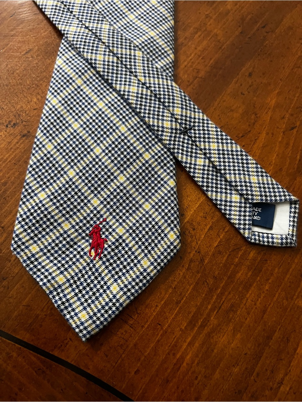 VTG Polo Ralph Lauren Made in USA Windowpane Knit Embroidered Pony Men Tie
